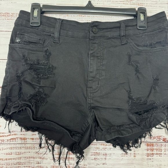 KanCan Shorts raw hem black ripped distressed size 11 denim shorts - Picture 2 of 5